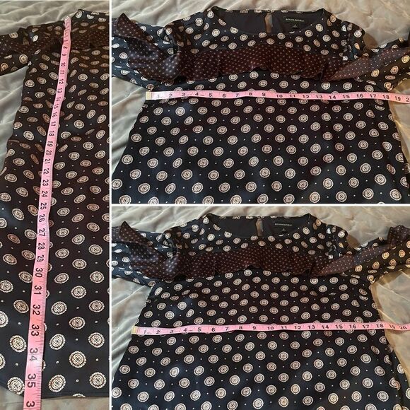 Banana Republic Foulard Ruffle Yoke Sleeve Shift Silk Dress Navy Burgundy 4 - Picture 11 of 11